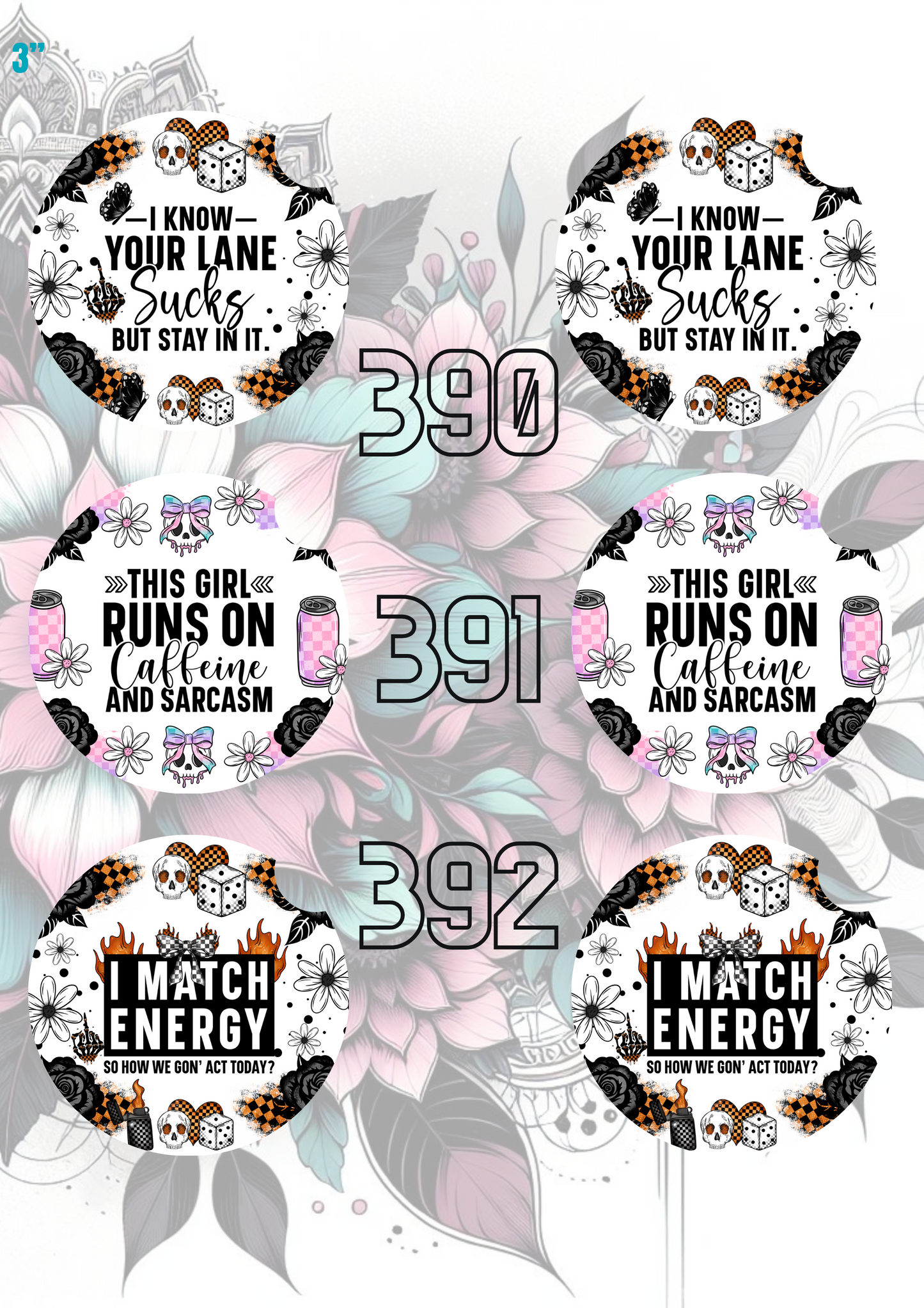 363 - 392 Car Coaster Sublimation Print