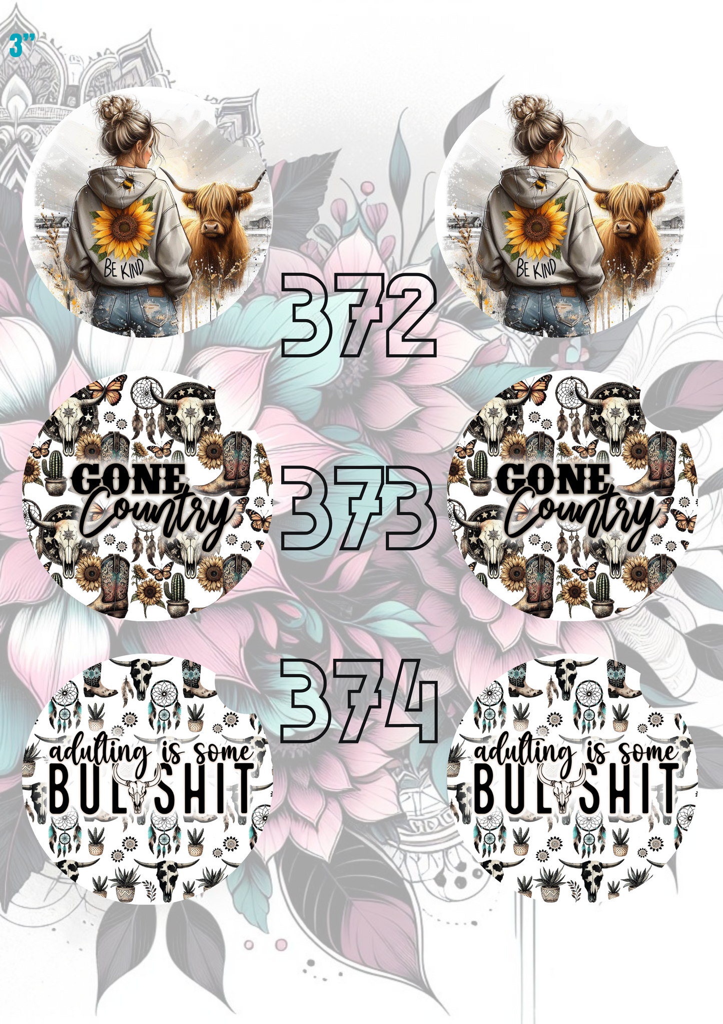363 - 392 Car Coaster Sublimation Print