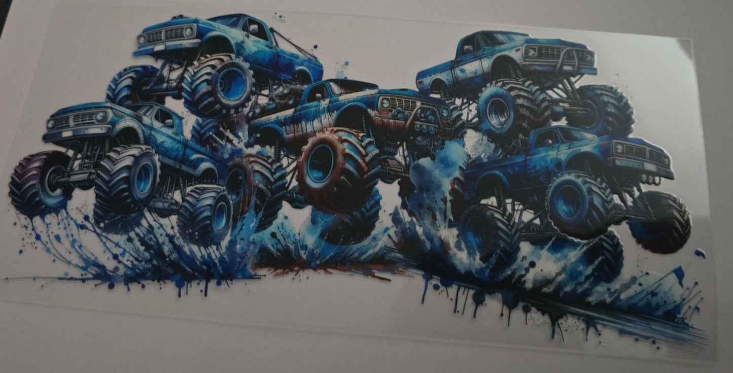 16 oz UVDTF - blue monster trucks