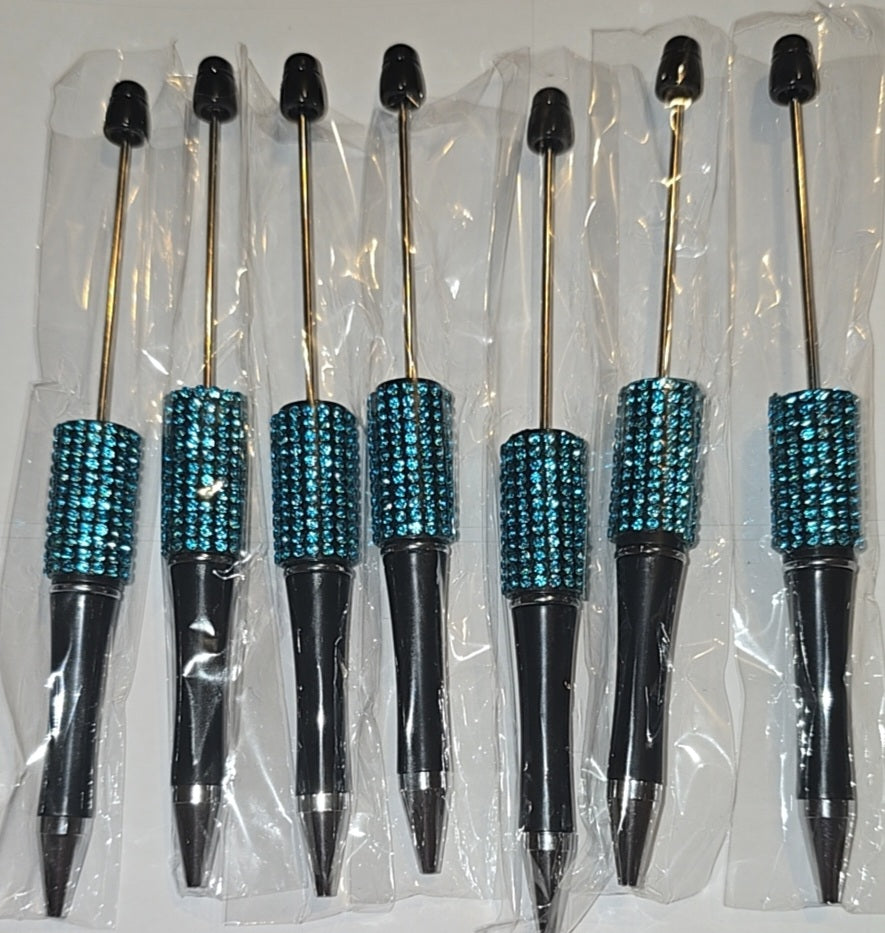 Aqua/black bling pens