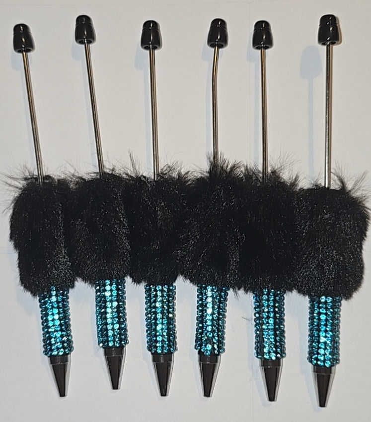 Black fluffy bling beadable pens