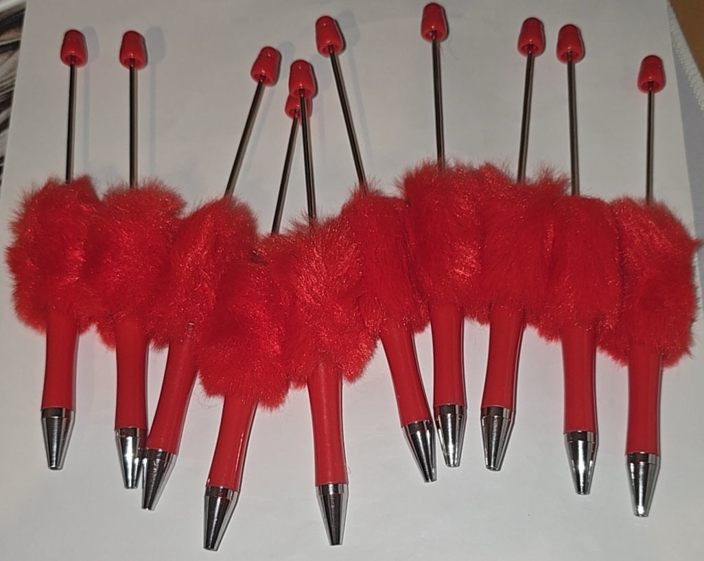 Red fluffy beadable pens