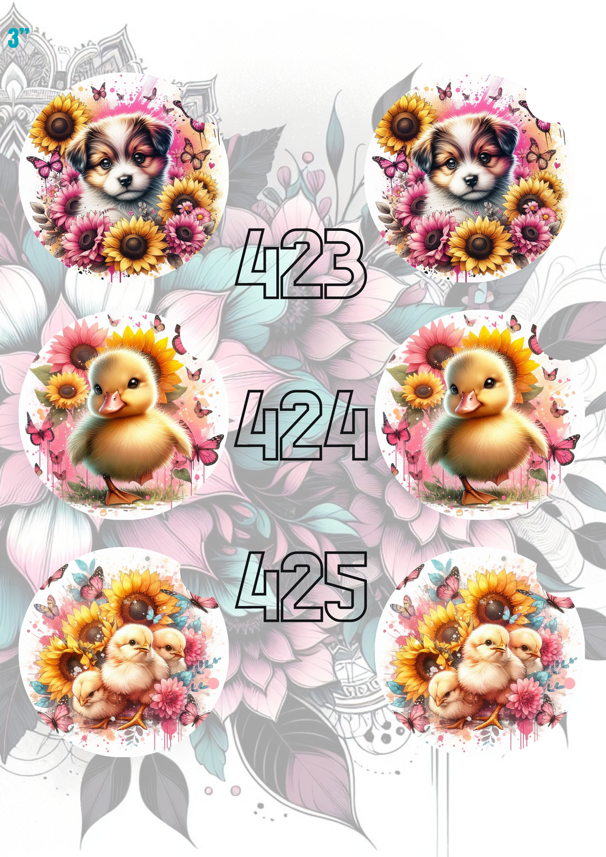 423 - 452 Car Coaster Sublimation Print