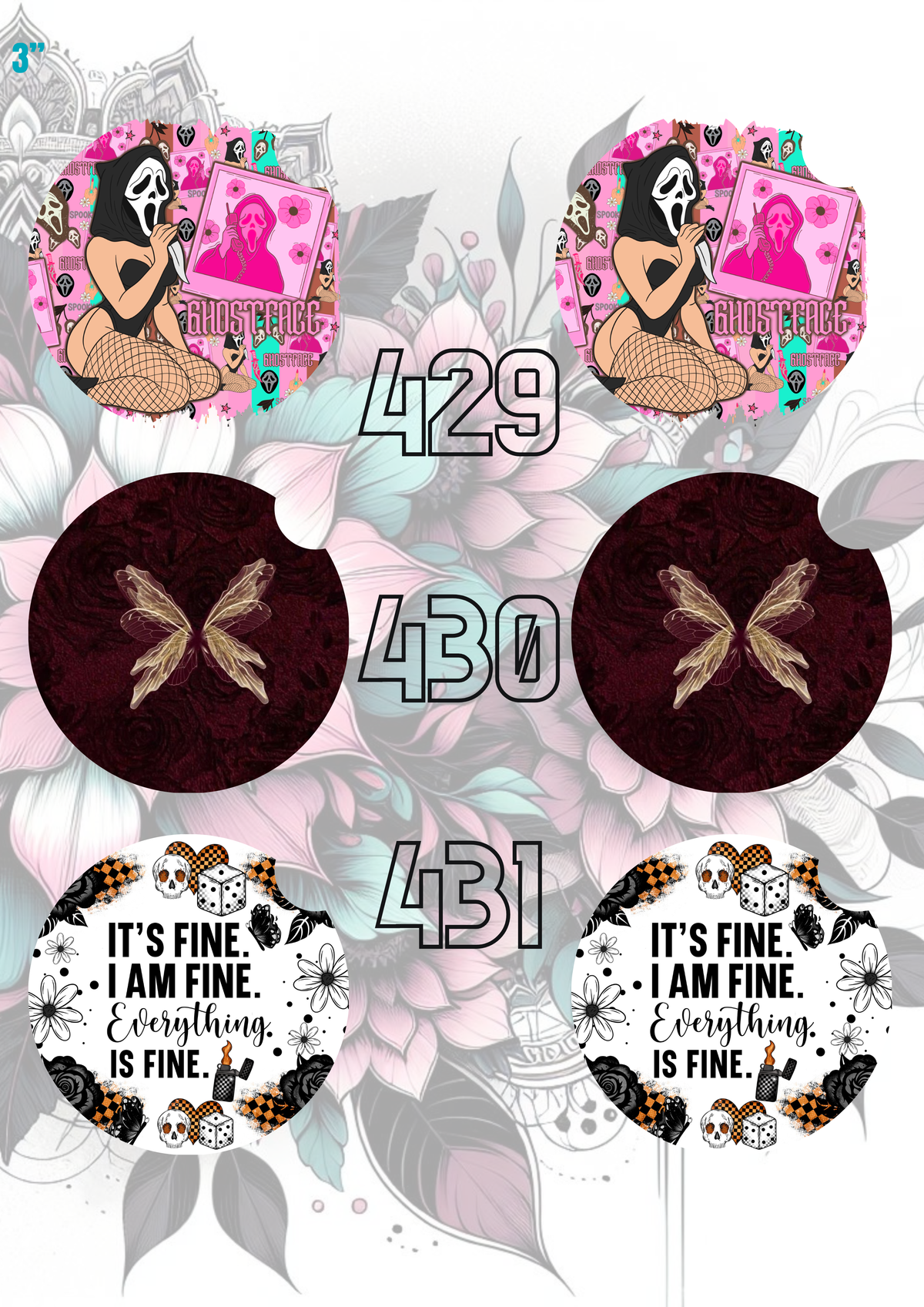 423 - 452 Car Coaster Sublimation Print