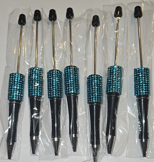 Aqua/black bling pens